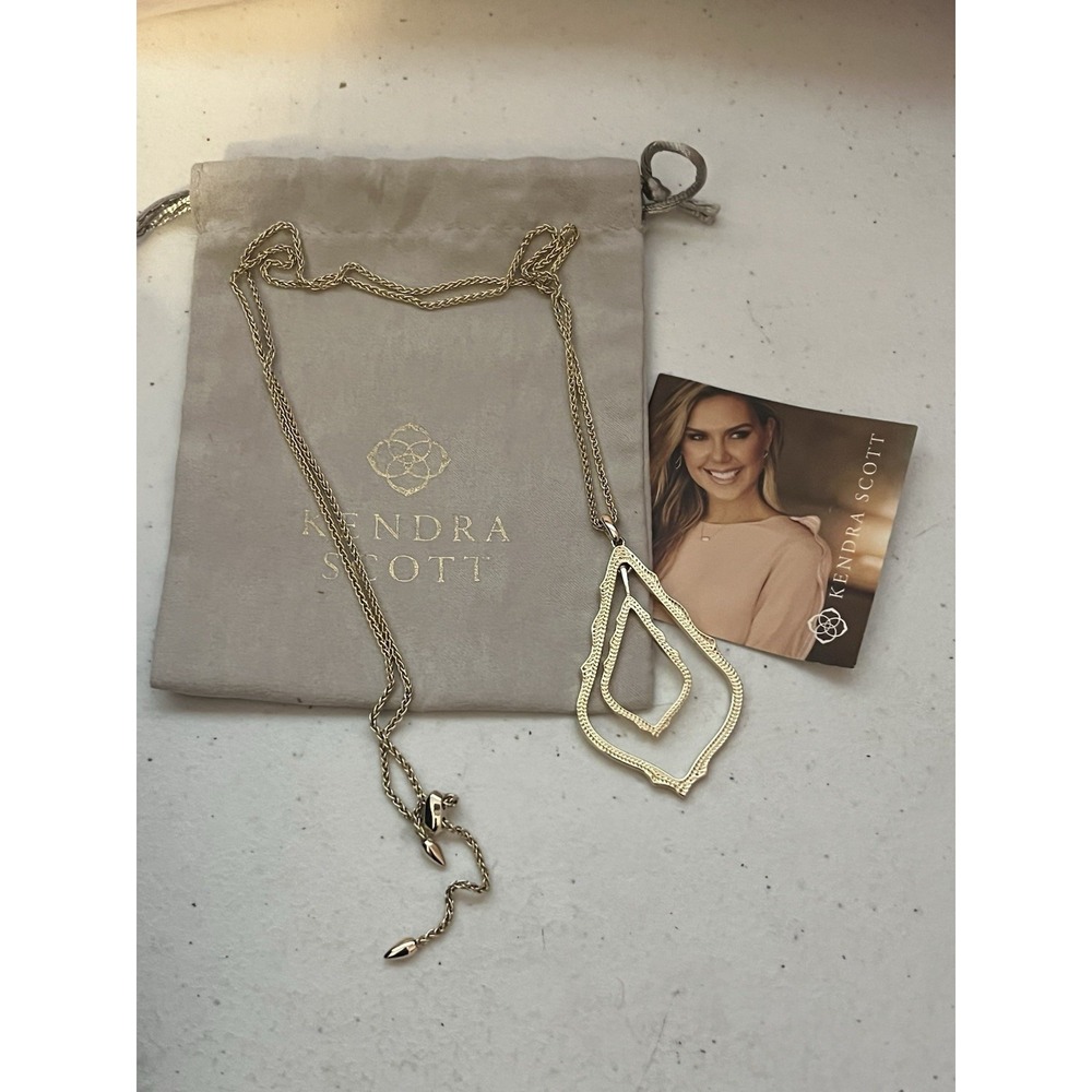 Kendra Scott Simon Teardrop Pendant Gold Tone Adjustable 32" Long Necklace
